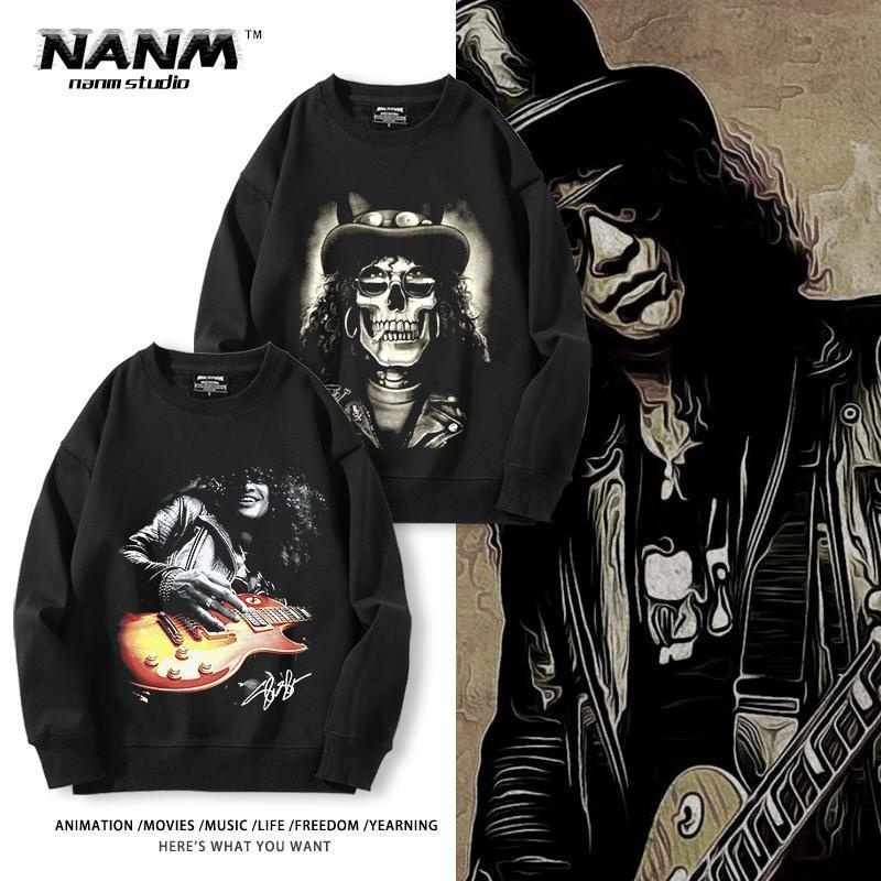 Guns N Roses Gun และ Rose Gun Flower Band Round Neck Sweatshirt Men Autumn Winter Rock Clothes