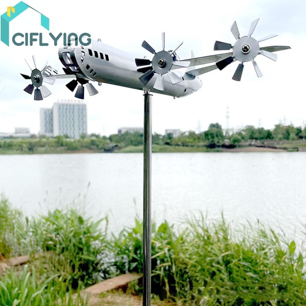เครื่องบินโลหะกังหันลม 3D เหล็กประติมากรรมพลังงานลมสําหรับลานตกแต่งเย็น [Ciflying.th]