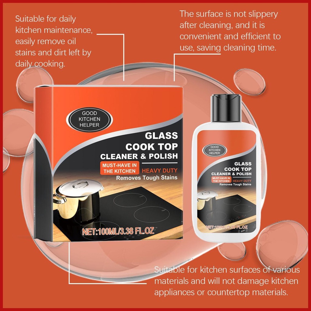 Cook Top ชุดทําความสะอาด Non-Scratch ชุดทําความสะอาด Glass Cooktop Cleaner เซรามิค Non-Abrasive ที่มีประสิทธิภาพห้องครัว postermy - รูปที่ 2