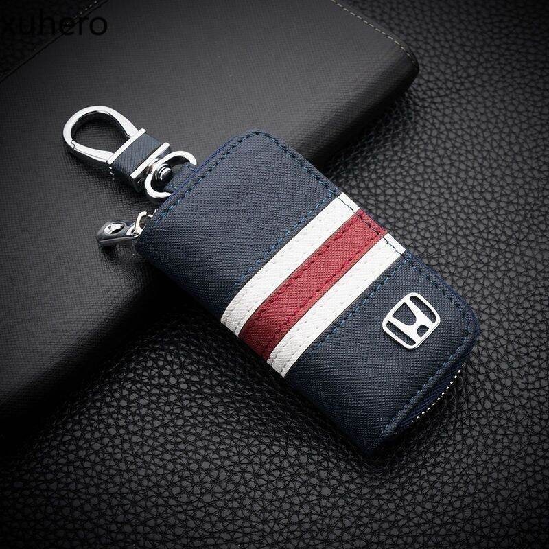 หนังรถ Key Holder กระเป๋า Remote Fob Shell กรณีพวงกุญแจซิปกระเป๋าสตางค์กระเป๋าสําหรับ Honda Accord Brio BRV CRV HRV Freed MobilioJazz Shuttle City CivicOdysseyVezel WRV