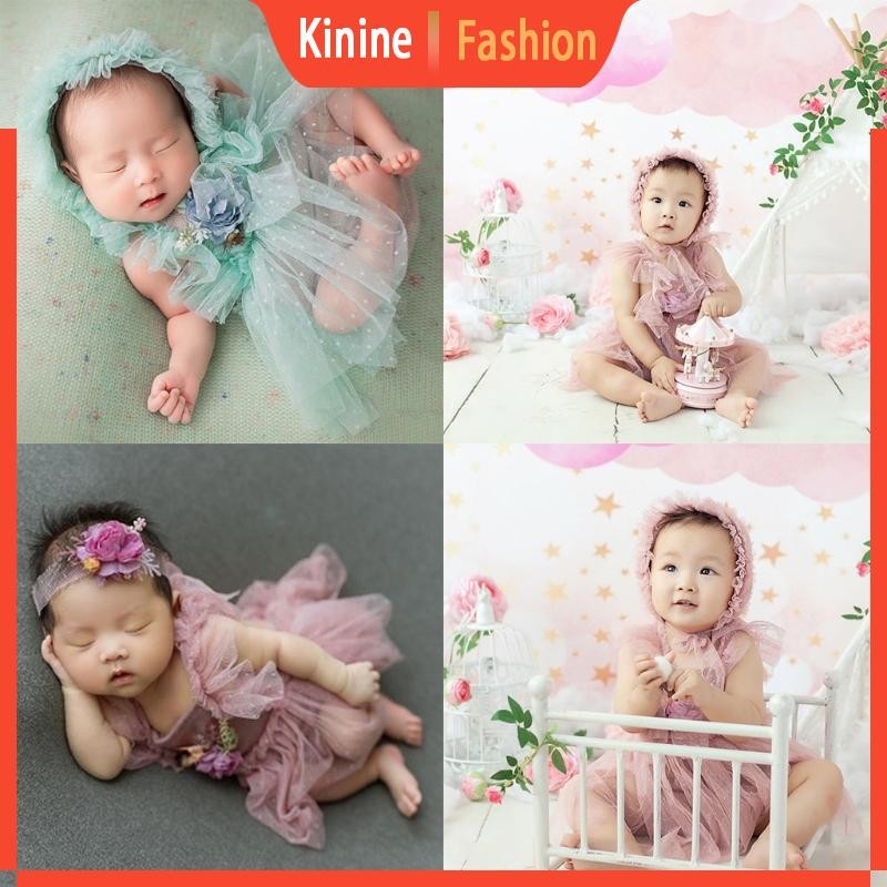 Kin 3 ชิ้นชุดหมวกเด็ก + ชุด + ผ้าโพกศีรษะทารกแรกเกิดการถ่ายภาพ Photo Props เครื่องแต่งกายชุด