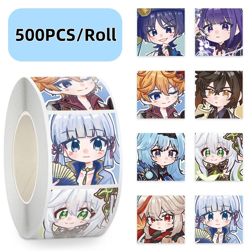 500 ชิ้น/ม้วนน่ารักการ์ตูน Genshin Impact ปิดผนึกสติกเกอร์ Graffiti สติกเกอร์สําหรับจักรยานบัญชีมือดินสอ Decals LanLanStickersWorld