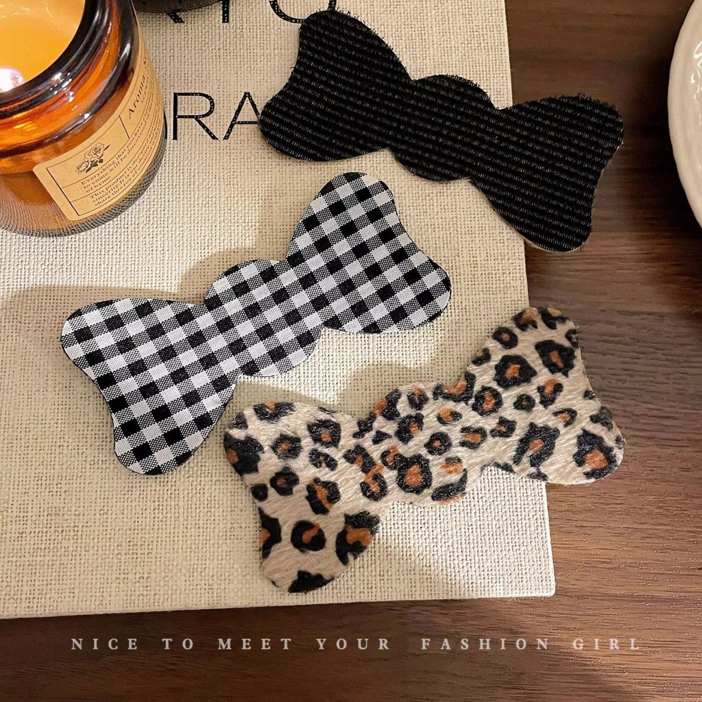 ขายร้อน! F & X Personalized Grab Zhao Lusi สติกเกอร์หน้าม้าโบว์สไตล์เดียวกันสัมผัสขั้นสูงพิมพ์เสือดาวหน้าผากด้านข้างผมหักอุปกรณ์ตกแต่ง Velcro