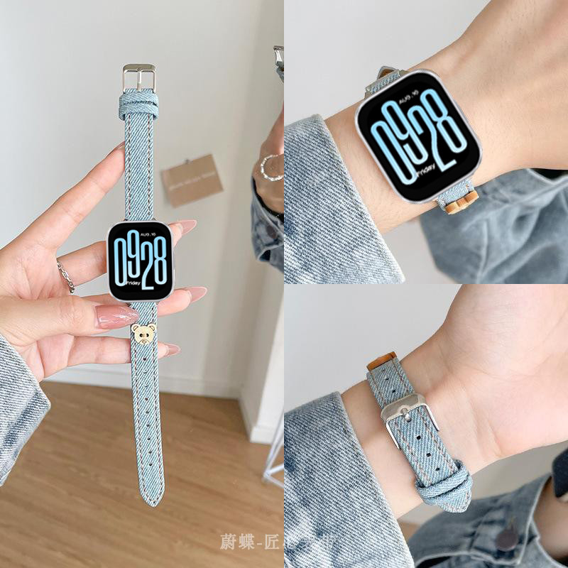 น่ารักล้าง Denim การ์ตูนหมีสําหรับ Xiaomi Redmi นาฬิกา 5 Active นาฬิกาเกาหลี Retro สายรัดข้อมือสําหรับ Redmi นาฬิกา 5 Lite