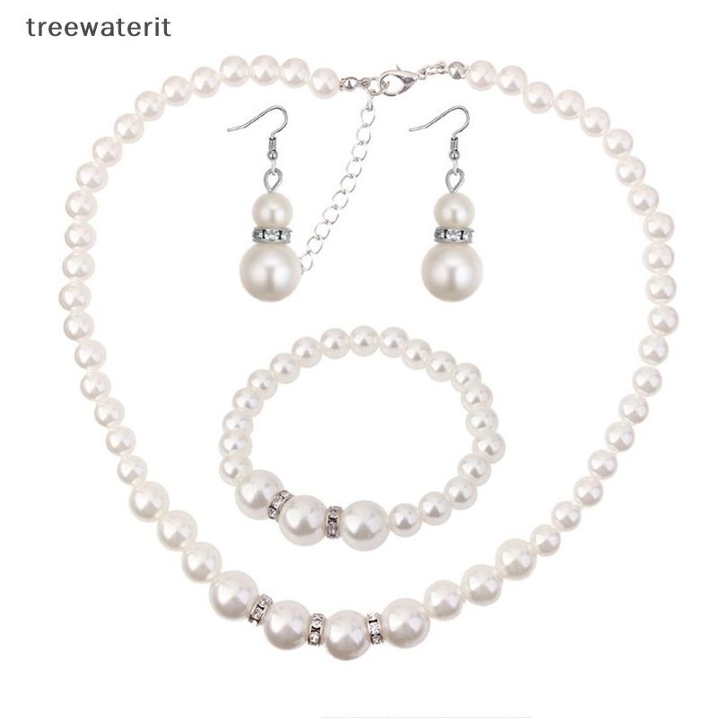 Tr ผู้หญิงคริสตัลเพิร์ลสร้อยคอกําไลข้อมือต่างหูงานแต่งงาน Charm ชุดเครื่องประดับของขวัญ TH