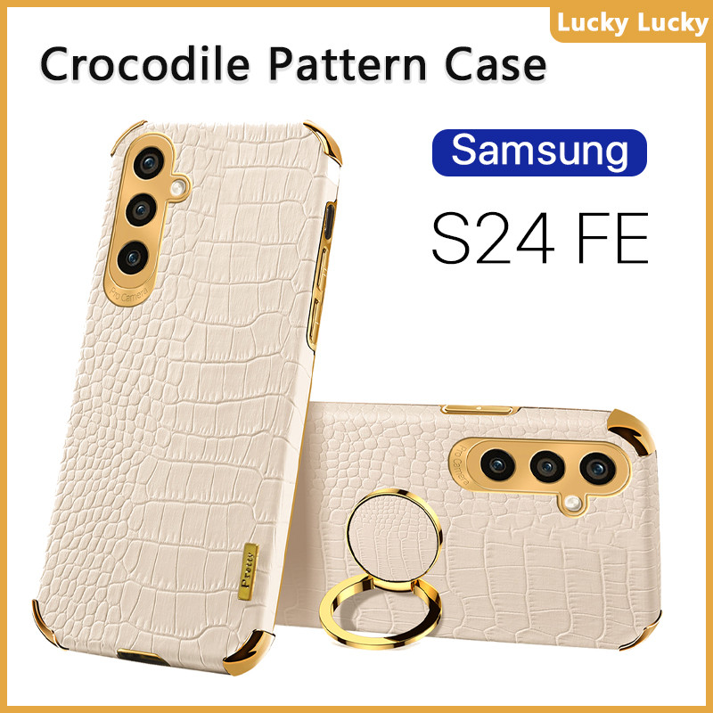 เคส Samsung S24 FE Ultra Plus นุ่ม ลายจระเข้ ที่วางแหวนนิ้ว ฝาครอบ PU กล้องปกป้องเต็มรูปแบบ ชุบทอง บาง ความรู้สึกที่ยอดเยี่ยม ป้องกันลายนิ้วมือ ซับในกระจายความร้อน