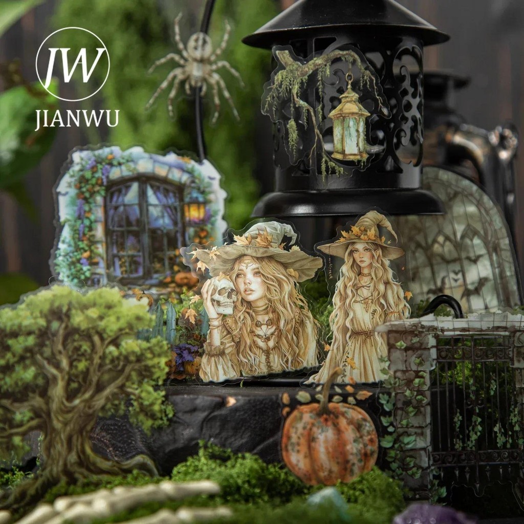 Jianwu Magical Forest Series Vintage Dark ตัวอักษรดอกไม้วัสดุ Collage PET สติกเกอร์ Creative DIY Journal เครื่องเขียน
