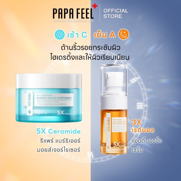 [Morning C Evening A] PAPA FEEL5XCERAMIDE BARRIERMOISTURIZER ครีมทาหน้า 3X RETINOL เซราไมด์ คอลลาเจน