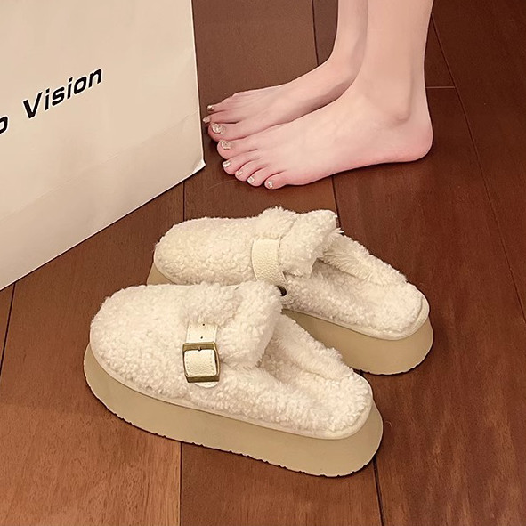 Furry รองเท้าแตะรองเท้าแตะอุ่นแบนผู้หญิงแฟชั่น Soft Sole