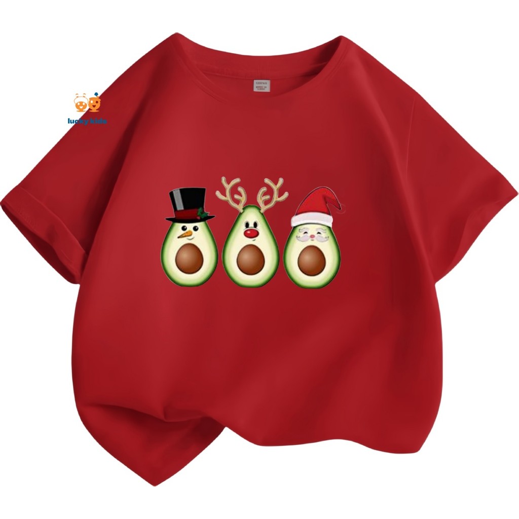[Merry christmas] เสื้อยืดเด็กลายอะโวคาโดน่ารักเสื้อยืดคริสต์มาสไม่มีลูกบอลไม่เปลี่ยนแปลง LUCKY KIDS
