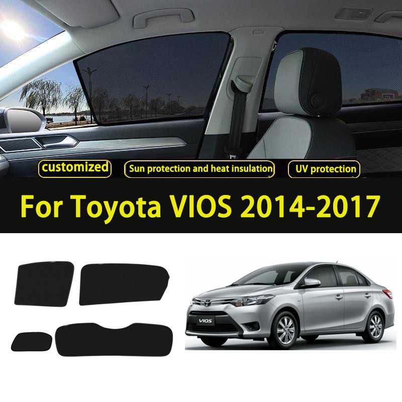 ม่านบังแดดรถยนต์สําหรับ Toyota Vios 2014-2017 รถหน้าต่าง Sunshade Shield ด้านหน้ากระจกด้านหลังด้านข้างผ้าม่าน Sun Shade Visor ที่กําหนดเองม่านบังแดดรถยนต์