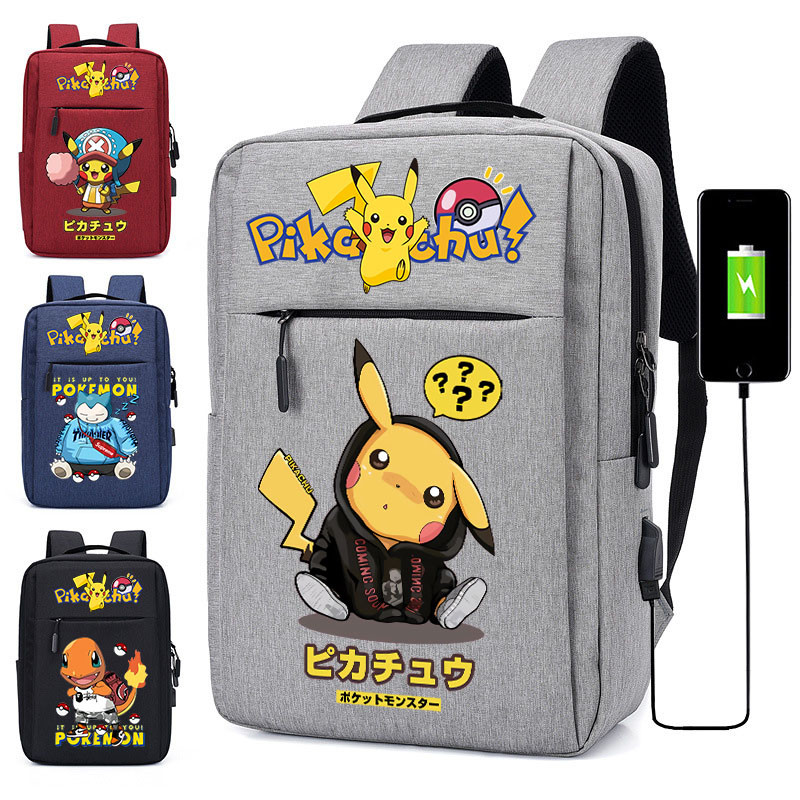 Anime Pikachu Backpack Laptop Bagpack Anime Pokemon Student Travel Bag School Bag (อินเทอร์เฟซ USB)