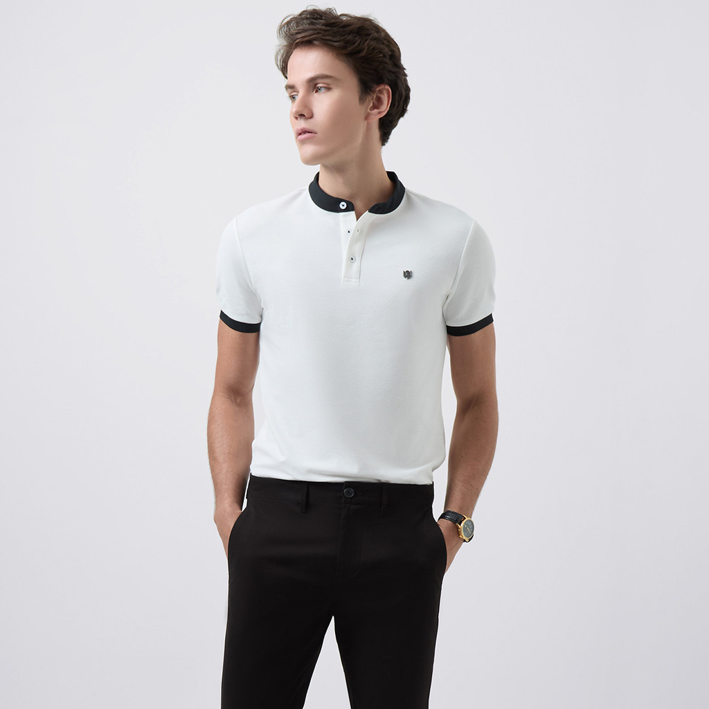 LTD เสื้อโปโลคอจีน ทรงสลิม ผู้ชาย สีขาว | New Gen Polo Shirt | 00941