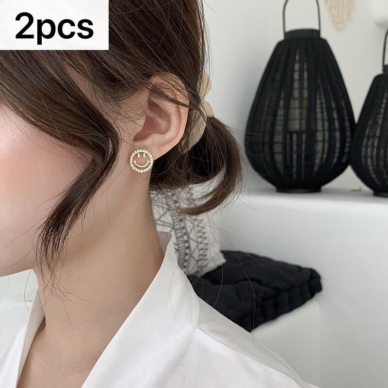 ต่างหูหน้ายิ้ม เพชรไมโคร สไตล์ใหม่ สีทอง สำหรับหญิง ดีไซน์เรียบง่าย