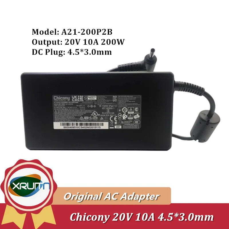 ของแท้ OEM Chicony 20V 10A 200W A21-200P2B A200A022P แล็ปท็อปอะแดปเตอร์ AC สําหรับ MSI Stealth 14 สต