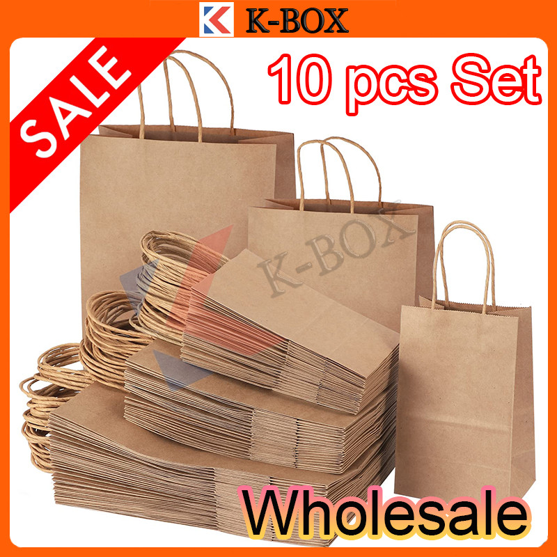 ถุงกระดาษคราฟต์หูหิ้วบิด 10ชิ้น สีน้ำตาล/ขาว/แดง/ดำ/เขียว ถุงของขวัญแพ็คเกจ สำหรับงานคริสต์มาส/ปาร์ต