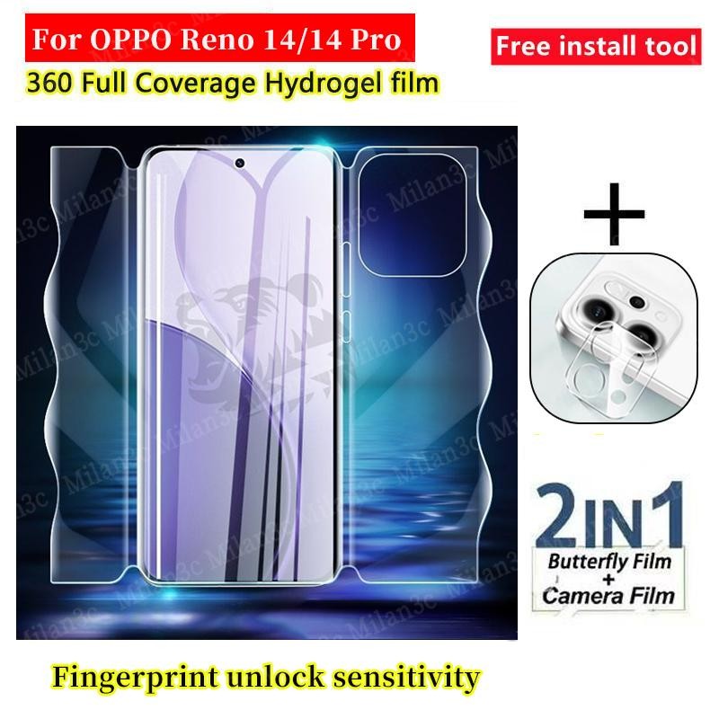 ฟิล์มกันรอยหน้าจอ OPPO Reno 14 5G ฟิล์มไฮโดรเจล OPPO Reno14 Pro 5G หน้าจอโค้งแบบ Butterfly คลุมเต็มจอ ฟิล์มกันรอยเลนส์กล้องหน้าและหลัง TPU นิ่ม ไม่ใช่กระจก