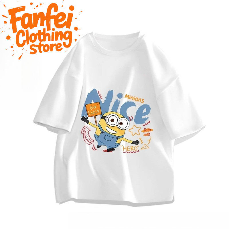 (จัดส่งตลอด 24 ชั่วโมง)Fanfei เสื้อยืดพิมพ์ลาย Minions น่ารักทําจากโพลีเอสเตอร์เพื่อความนุ่มสบายและทนทาน