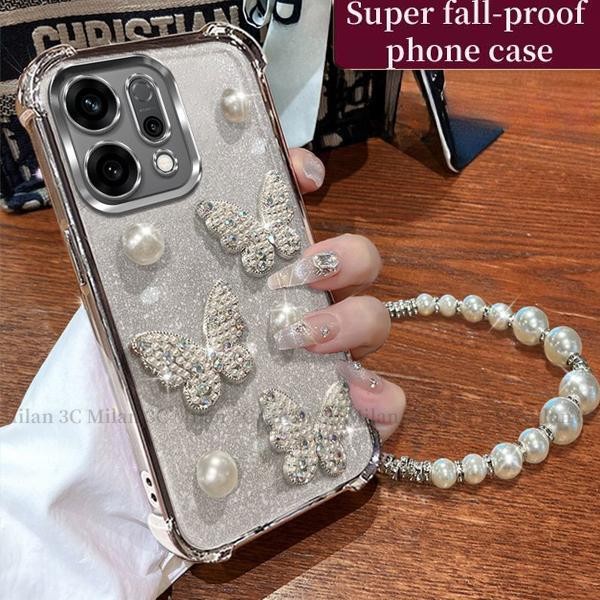 เคสสำหรับ OPPO Reno 15 15F 14 14F 5G เคส OPPO Reno 15 14 Pro เคส OPPO Reno 15 Pro Max เคสโทรศัพท์ลายเพชร 3 มิติ มุก ผีเสื้อ กันกระแทก ชุบไฟฟ้า เคสแบบนุ่ม