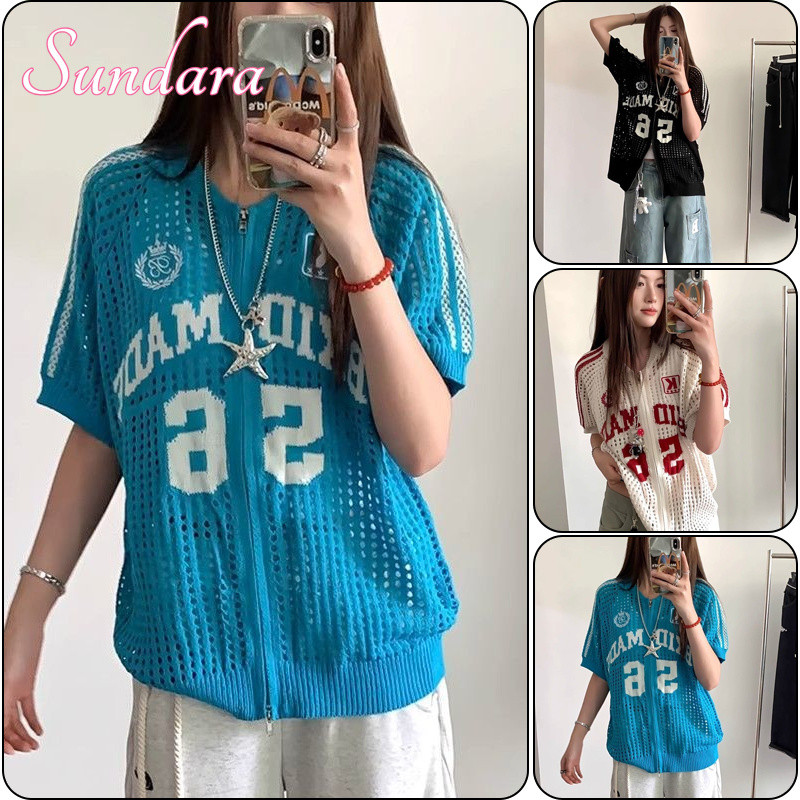 เสื้อยืดแขนสั้นสไตล์อเมริกันสำหรับฤดูร้อน สำหรับผู้หญิง ลายตัดกัน พร้อมซิปด้านบน ใส่สบาย เหมาะสำหรับกิจกรรมกลางแจ้ง