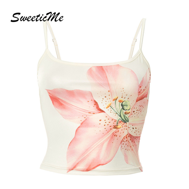 เสื้อสายเดี่ยวน่ารัก พิมพ์ลายดอกไม้ สำหรับฤดูร้อนปี 2025