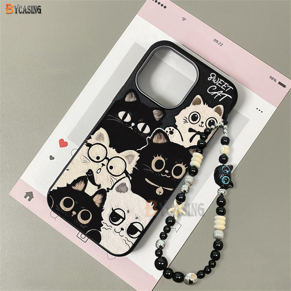 SAMSUNG สําหรับSamsung A16 A56 A36 A06 A15 A17 A07 A55 A35 A54 A05S A53 A14 A13 A32 A52 A04S A03S A04E A10S A11 A12 การ์ตูนแมวสีดําเนื้อสีดําหนัง