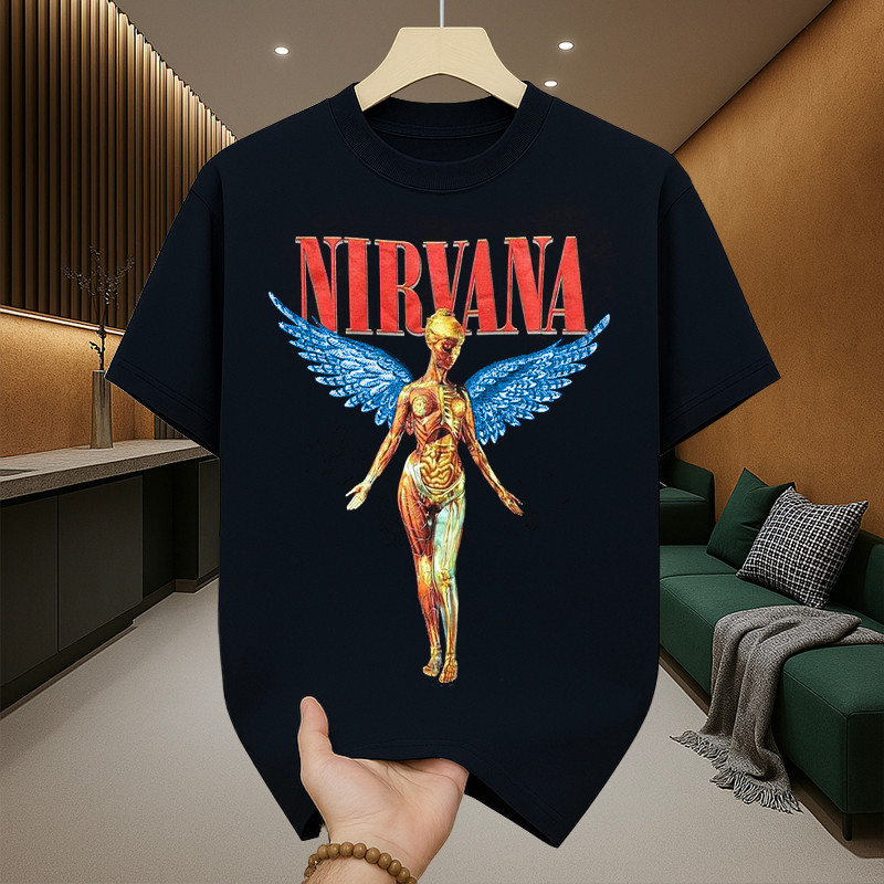 เสื้อยืดผู้ชายเท่ๆ คอกลม-แขนสั้น สกรีนลายสตรีทเท่ๆ เสื้อยืดแฟชั่นเมกาสุดฮิต เสื้อวงวินเทจ nirvana โอเวอร์ไซส์วินเทจฮิตๆ