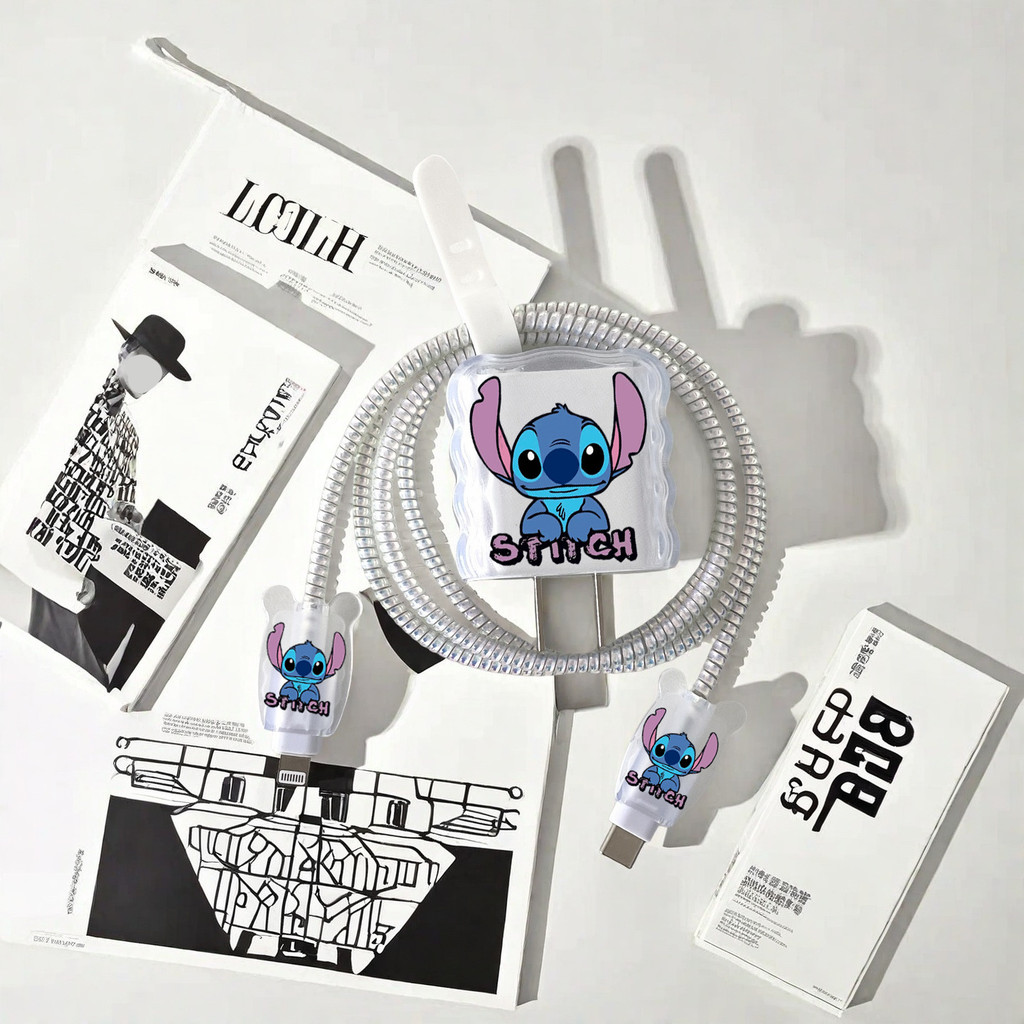 น่ารัก Stitch Charger cover 4in1 ชุดสําหรับ iPhone 15 16 promax 18W 20W 25W A2244 A2305 A1702‌ ที่ชา