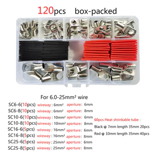 60/120 ชิ้น Heavy Duty Wire Lug แบตเตอรี่รอบสาย Crimp สารพันชุด Bare Tined ทองแดงแหวน Terminal พร้อมความร้อนหดท่อ