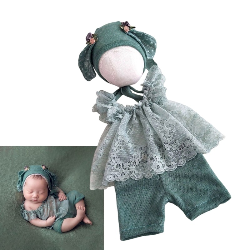 WIT ผ้าฝ้ายชุดการถ่ายภาพเด็ก Elegant Lace Trim สัตว์หู Embellishment สําหรับทารกแรกเกิด 0-1 เดือน Ph