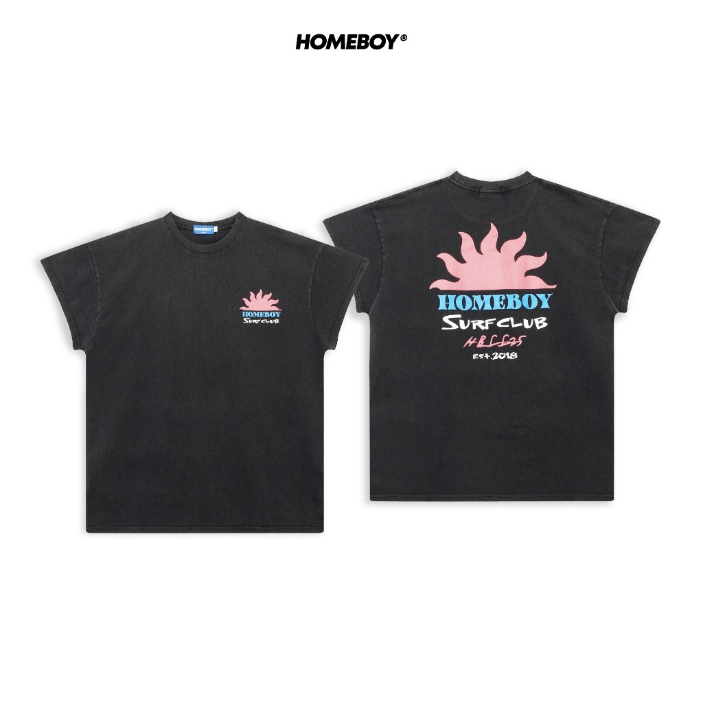เสื้อยืด Surf Club สไตล์เรโทร ลายพิมพ์สองด้าน สีดำและชมพู ผ้าฝ้ายนุ่มสบาย เทรนดี้