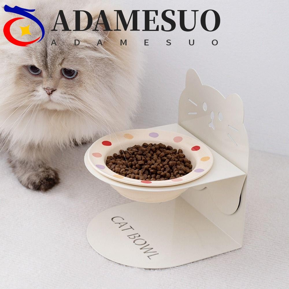 ADAMESUO ชามน้ําแมวยกระดับ, กันลื่นปรับความสูงชามแมวเซรามิก, ใช้งานได้จริงพร้อมขาตั้งแม่เหล็กที่ถอดออกได้ Anti Overturning จานให้อาหารสัตว์เลี้ยงลูกแมว/ลูกสุนัข/กระต่าย