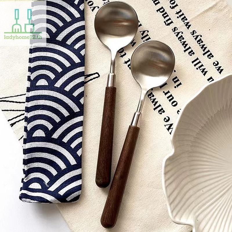 DOOULADY สแตนเลสช้อนซุปความคิดสร้างสรรค์แบบพกพาไม้ช้อนสําหรับไอศกรีมขนมหวาน Scoops Tablespoon อุปกรณ์ครัว TH - รูปที่ 5