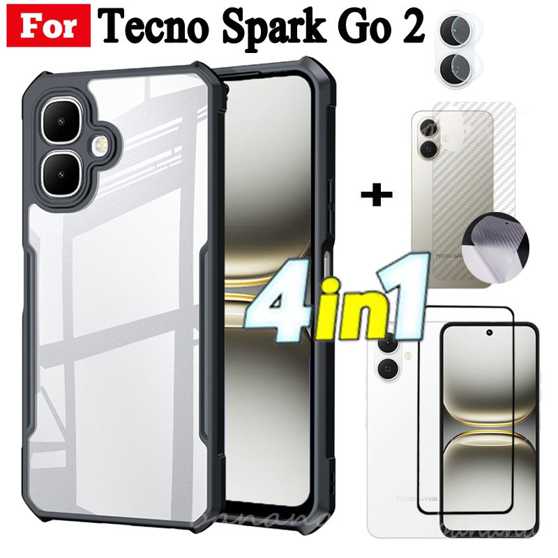 4 in 1 Tecno Spark Go 2 เคสโทรศัพท์กันกระแทกสําหรับ Tecno Spark Go 1 Go 2025 2024 Full Coverage กระจ