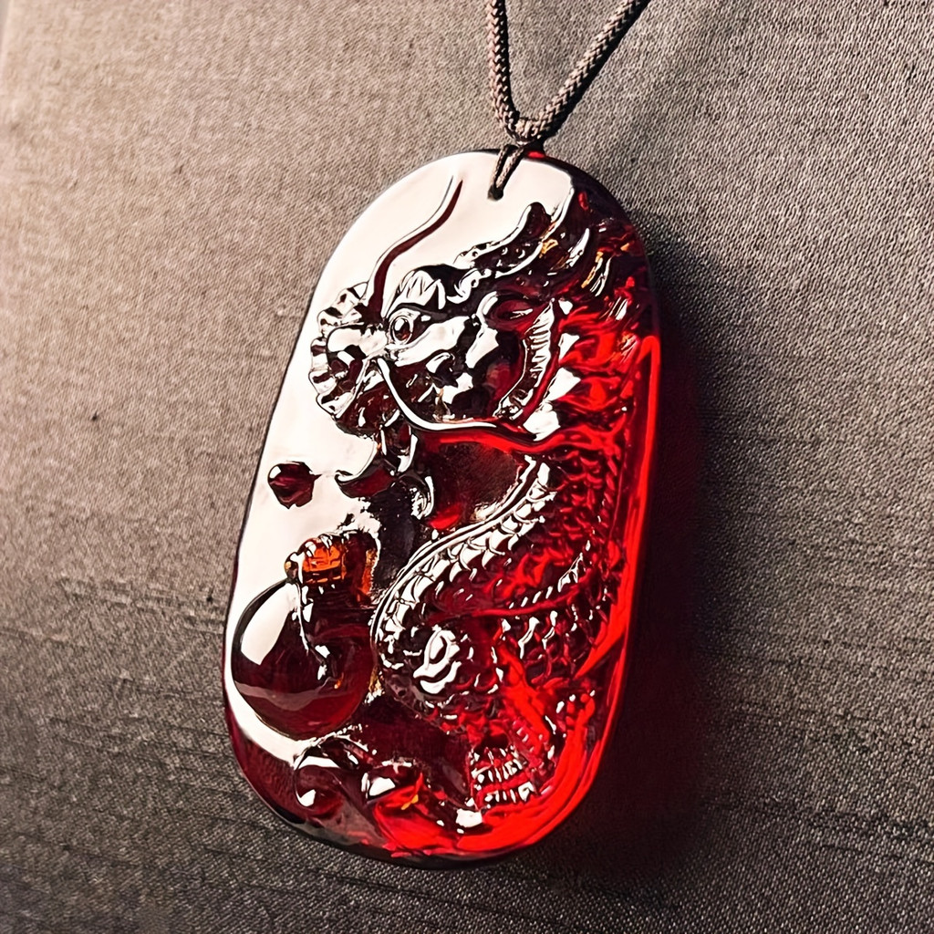 1ชิ้นแฟชั่นผู้ชายมังกรสีเหลืองอําพันจี้สร้อยคอ-สไตล์โบฮีเมียน,งานฝีมือหินเลือด