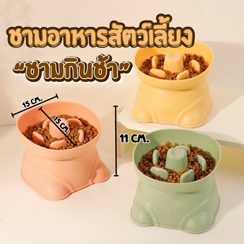 HM-ชามอาหารแมว big eye ชามอาหารสัตว์เลี้ยง 2ชั้นถอดได้ ชามสัตว์เลี้ยง ทรงยกสูง