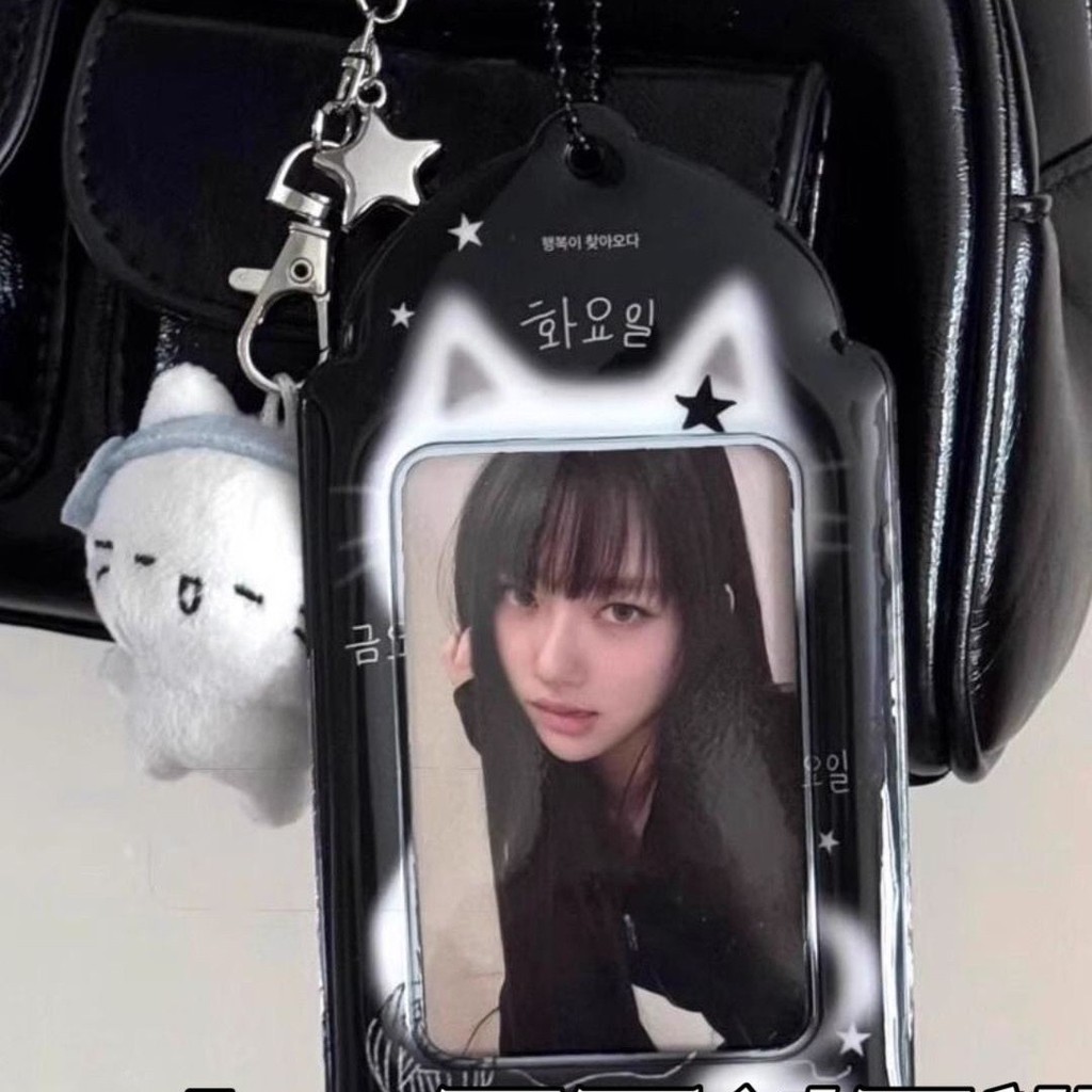 Ins สไตล์น่ารักลูกแมวเงากระจกผู้ถือบัตร PVC3 นิ้วแร็กเก็ตการ์ดขนาดเล็ก Lide ผู้ถือบัตรจี้