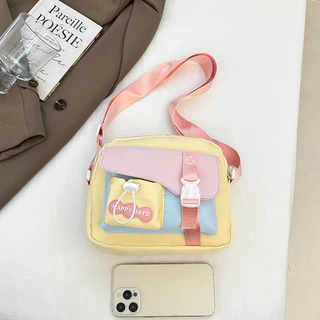 (มีส่งด่วน) ifashionbag(IF2447) กระเป๋าสะพายข้างใบเล็ก ผ้าแคนวาสสีทรูโทน ขนาด10นิ้ว