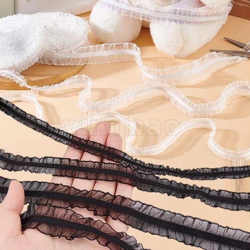 20Yards Double Ruffle ยืดยืดหยุ่นลูกไม้ Trim 2.5/2 ซม.กว้าง Edging จีบผ้าลูกไม้ริบบิ้นสําหรับ DIY ชุดคอปกแขนตกแต่งห่อของขวัญ