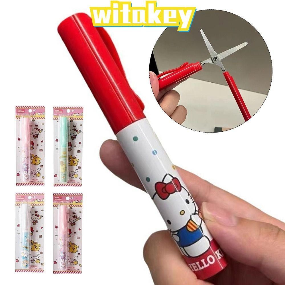 WITAKEY กรรไกร Sanrio ใบมีดนิรภัยสไตล์น่ารัก กรรไกร Hello Kitty ดีไซน์การ์ตูนสไตล์มินิมอล หัวปากกา กรรไกรนิรภัยขนาดเล็กสําหรับใช้ในสํานักงาน