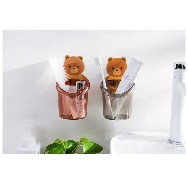 ที่วางแปรงสีฟันหมีน้อย ที่วางยาสีฟัน ชั้นวางของในห้องน้ำติดผนัง กล่องเก็บอุปกรณ์อาบน้ำ กล่องเก็บอุปกรณ์อาบน้ำ หมีน้อ - รูปที่ 3