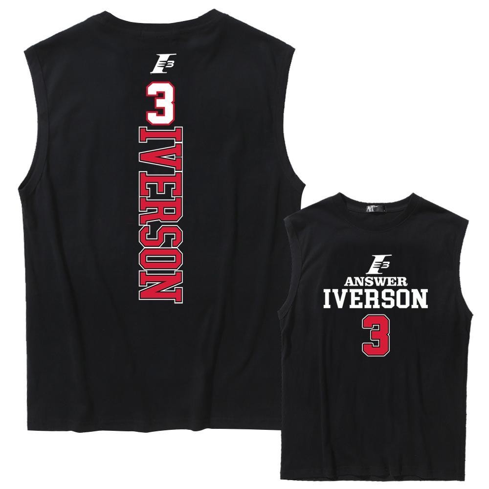 พร้อมส่งในไทย เสื้อกล้ากีฬา เสื้อกล้ามลำลอง เสื้อแขนกุดผู้ชาย IVERSON ลายเลข 3 สำหรับแฟนบาสตัวจริง ผ้าฝ้าย 100%