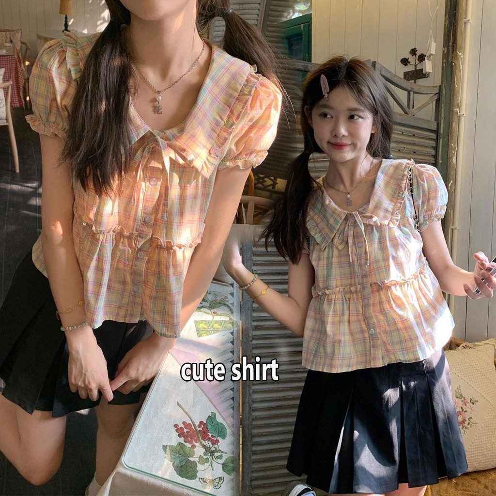 Dahong 💖W625  เสื้อยืดแขนสั้น  เสื้อแขนตุ๊กตา สไตล์ใหม่ คอวี เวอร์ชั่นเกาหลี  น่ารักมาก Lady ผู้หญิง
