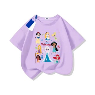 เสื้อยืดแขนสั้น ดิสนีย์ เจ้าหญิง เหมาะสำหรับเด็ก ทำจากผ้าฝ้า…