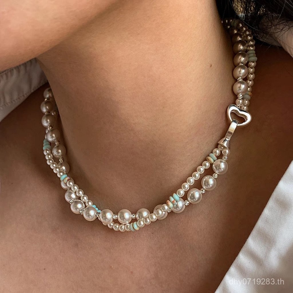 สร้อยคอลูกปัด Niche หรูหรา Pearl Layered High-End Feeling S บ้านสร้อยคอ Clavicle หินธรรมชาติหญิง Dou