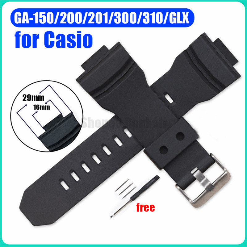 16 มม.สายนาฬิกาซิลิโคนสําหรับ Casio G-shock GA-150 GA-200 GA-201 GA-300 GA-310 เปลี่ยนสีดํานาฬิกาผู้