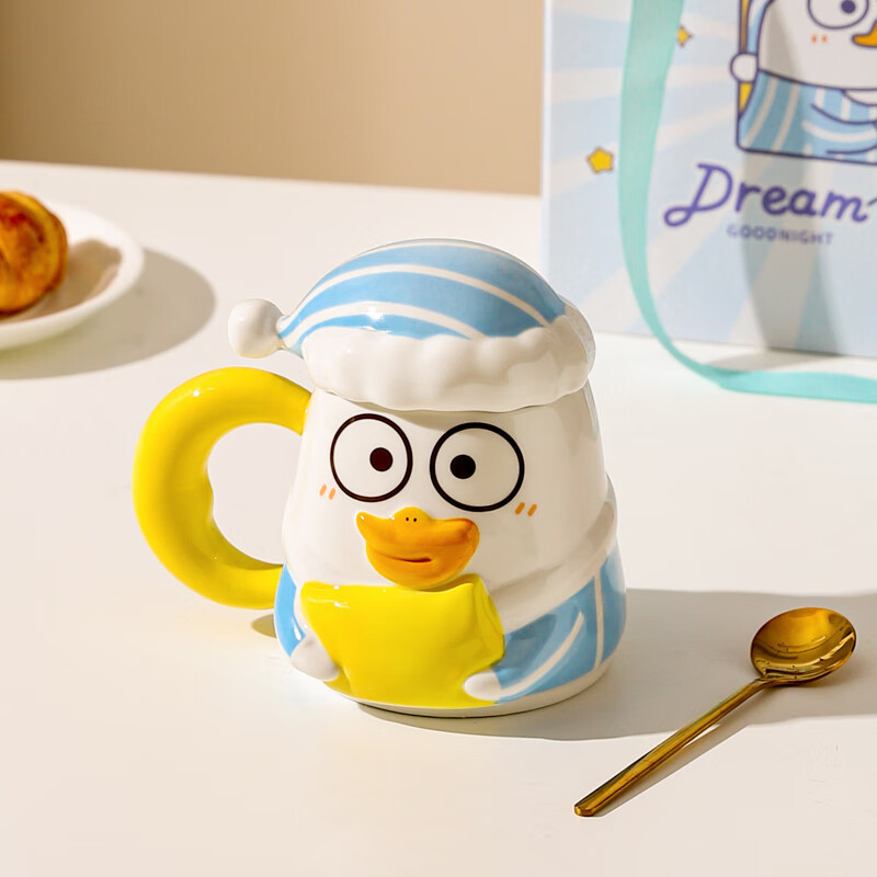 Kawashimaya & Little Liu Duck Mug พร้อมฝาปิดถ้วยเซรามิคถ้วยน้ําสํานักงานของขวัญวันเกิดรับปริญญาหญิง