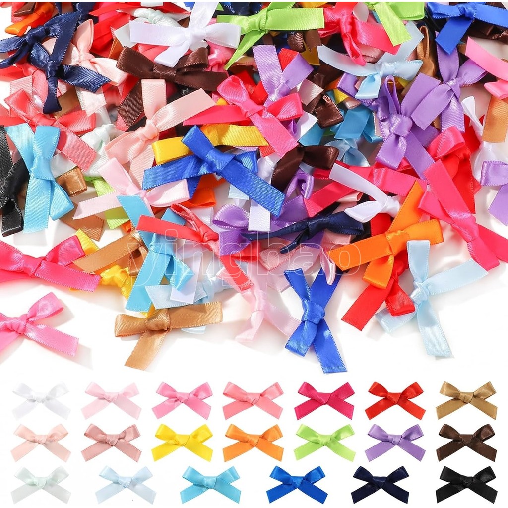 200PCS 4 ซม.มินิซาตินริบบิ้นโบว์งานฝีมือ DIY สําหรับเย็บ Appliques หัตถกรรมอุปกรณ์ตกแต่งงานแต่งงานของขวัญกล่องเครื่องประดับ Scrapbooking
