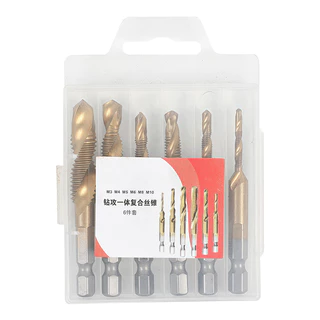 6pcs ดอกต๊าป ชุดต๊าปเกลียว M3-M10 ชุบแข็งมีดอกเจาะในตัว ต๊าปเกลียว แกนหกเหลี่ยม ชุดดอกเจาะ ดอกสว่าน