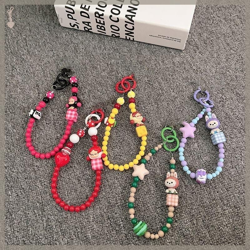 YESCONT Labubu ลูกปัดโทรศัพท์พวงกุญแจสาวหวาน Anti-lost สายรัดข้อมือสร้อยข้อมือหูฟัง Charm กระเป๋าตกแต่ง TH
